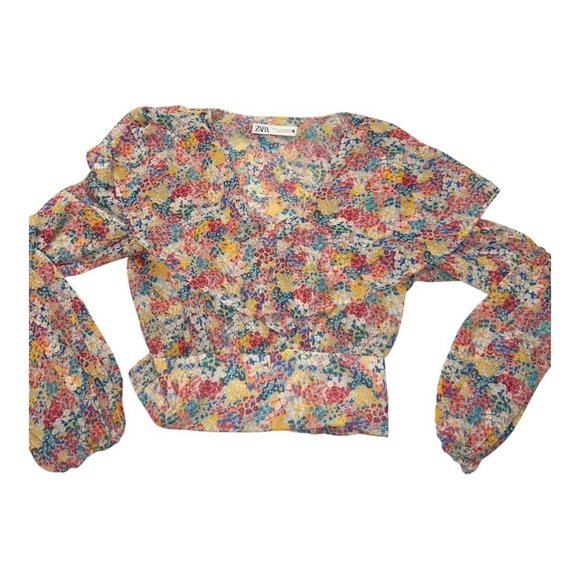 ZARA Floral Chiffon Boho Crop Top Size X-Small floral colorful Summer top - Picture 5 of 9